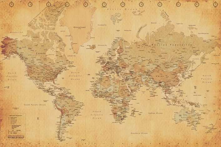 WORLD MAP antique style - P282